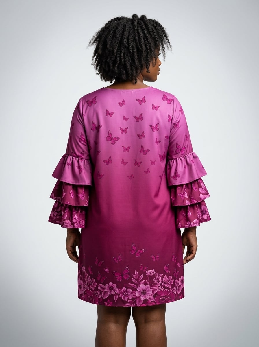 "Imani" Wild Rose Stacked Ruffle Sleeve Dress