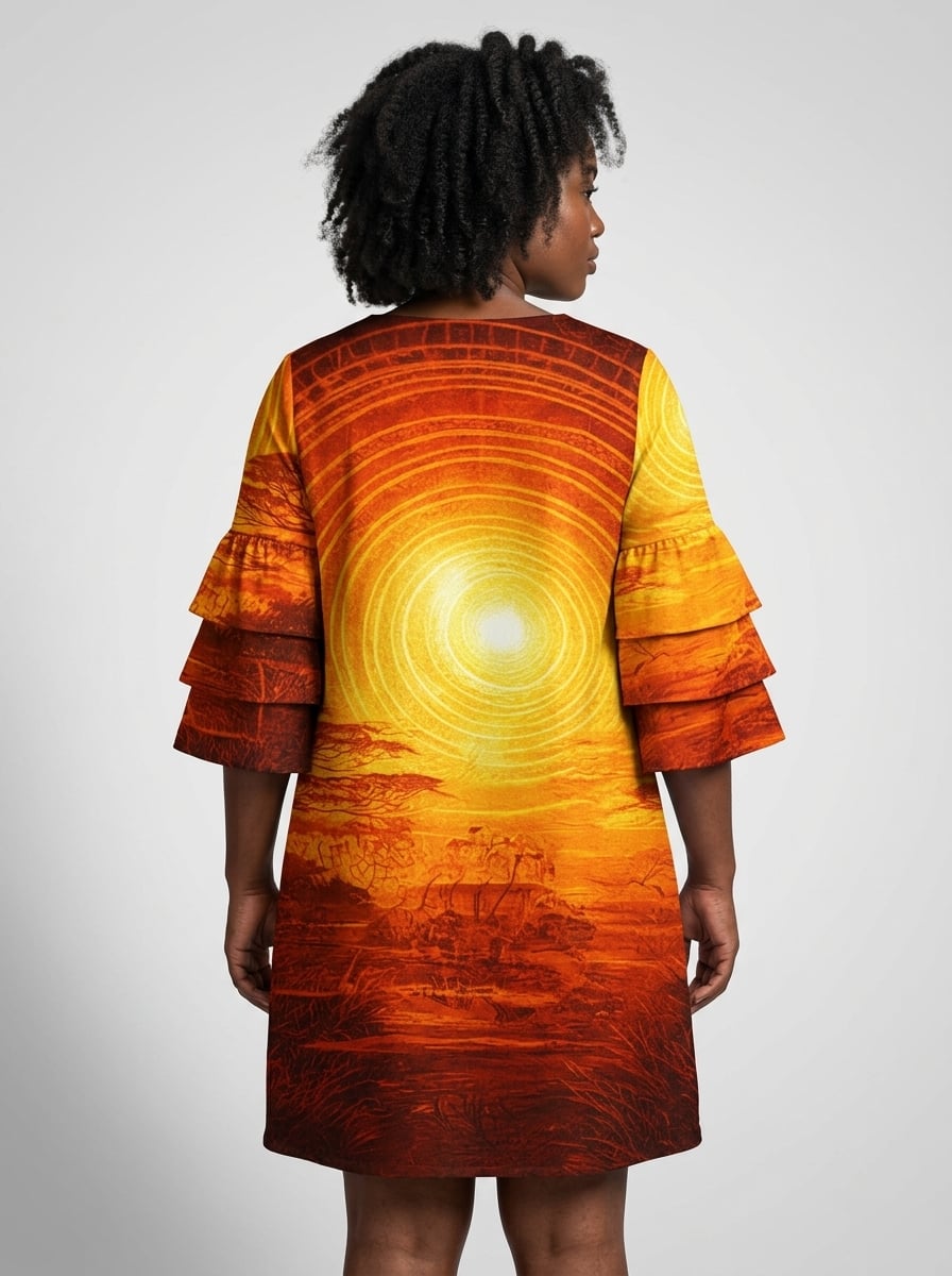 Designed Stacked Ruffle Sleeve Dress