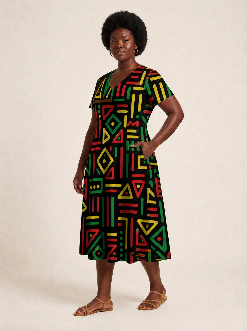 "Nairobi" V Neck Midi Dress