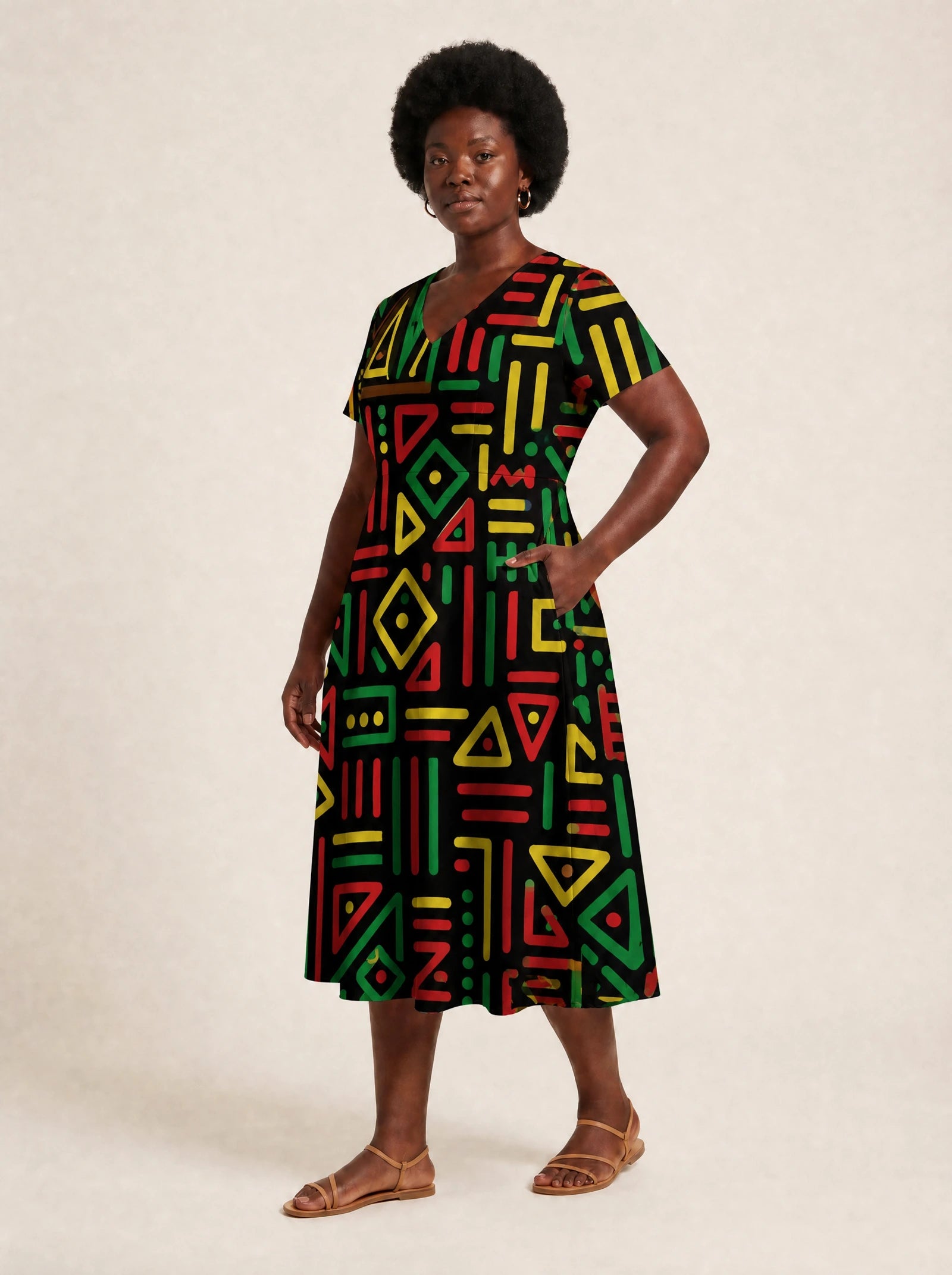 "Nairobi" V Neck Midi Dress