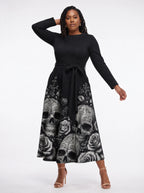 "Mizimu" Long Sleeve Midaxi Dress — walking, three-quarter view on model