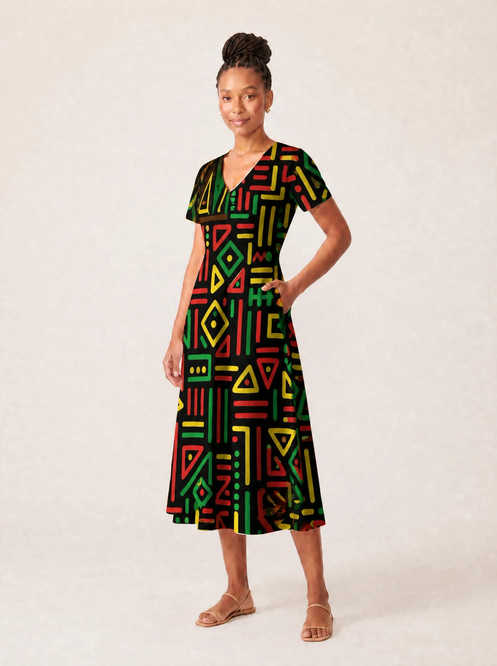"Nairobi" V Neck Midi Dress Promo
