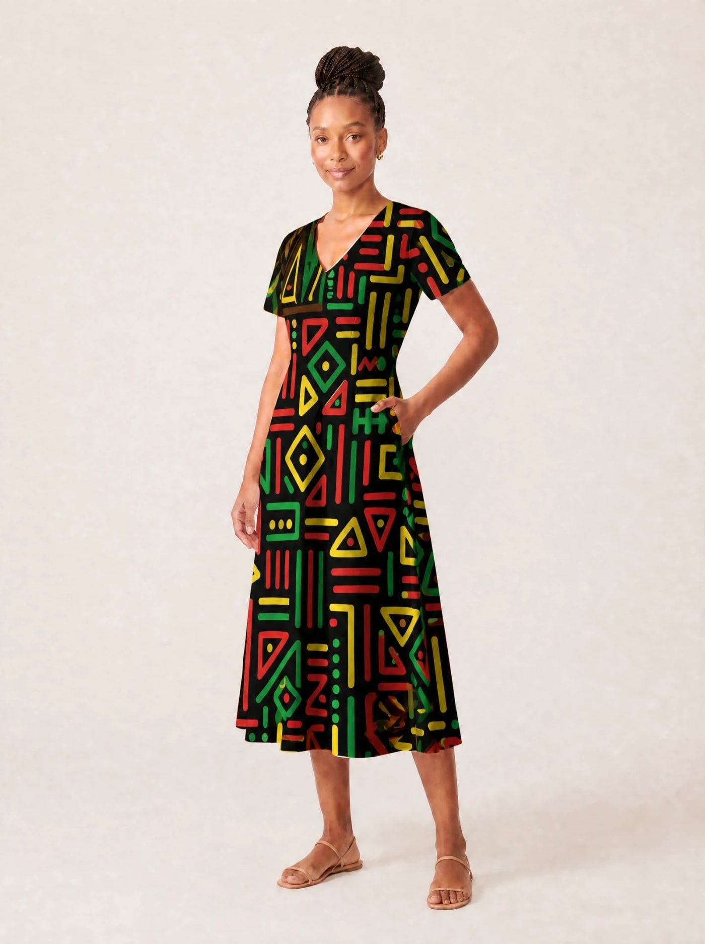 "Nairobi" V Neck Midi Dress Promo