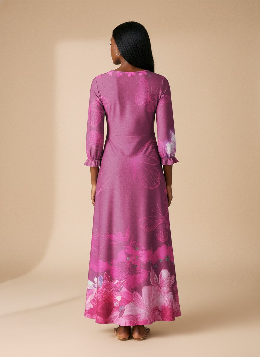 Pink Orchid Long Sleeve Maxi Dress