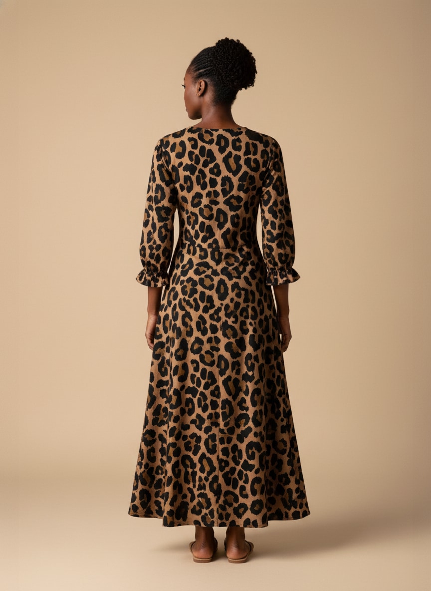 "Unstoppable" Brown Leopard Long Sleeve Maxi Dress