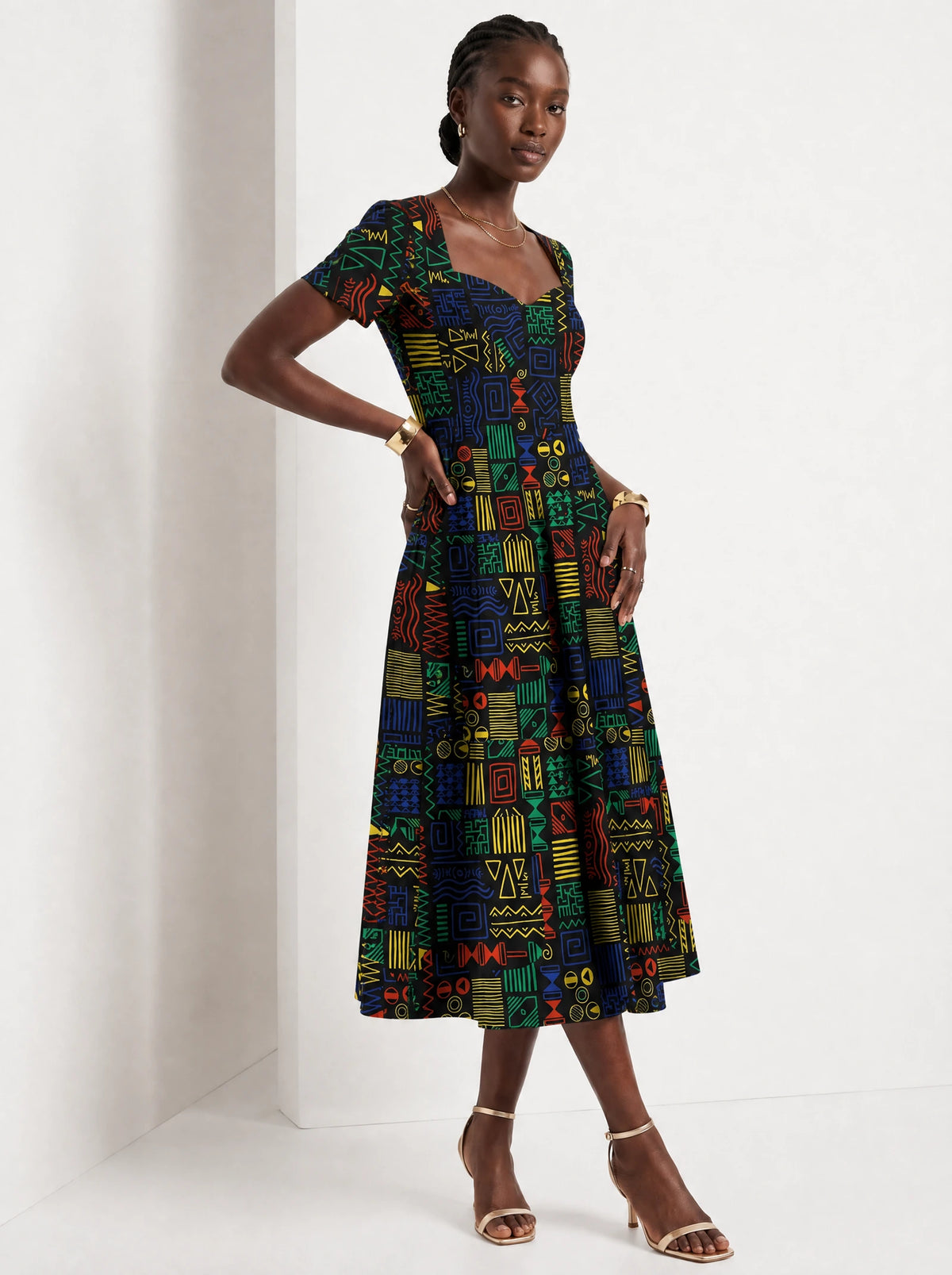 "Michoro" Sweetheart Midi Dress — three-quarter view on model