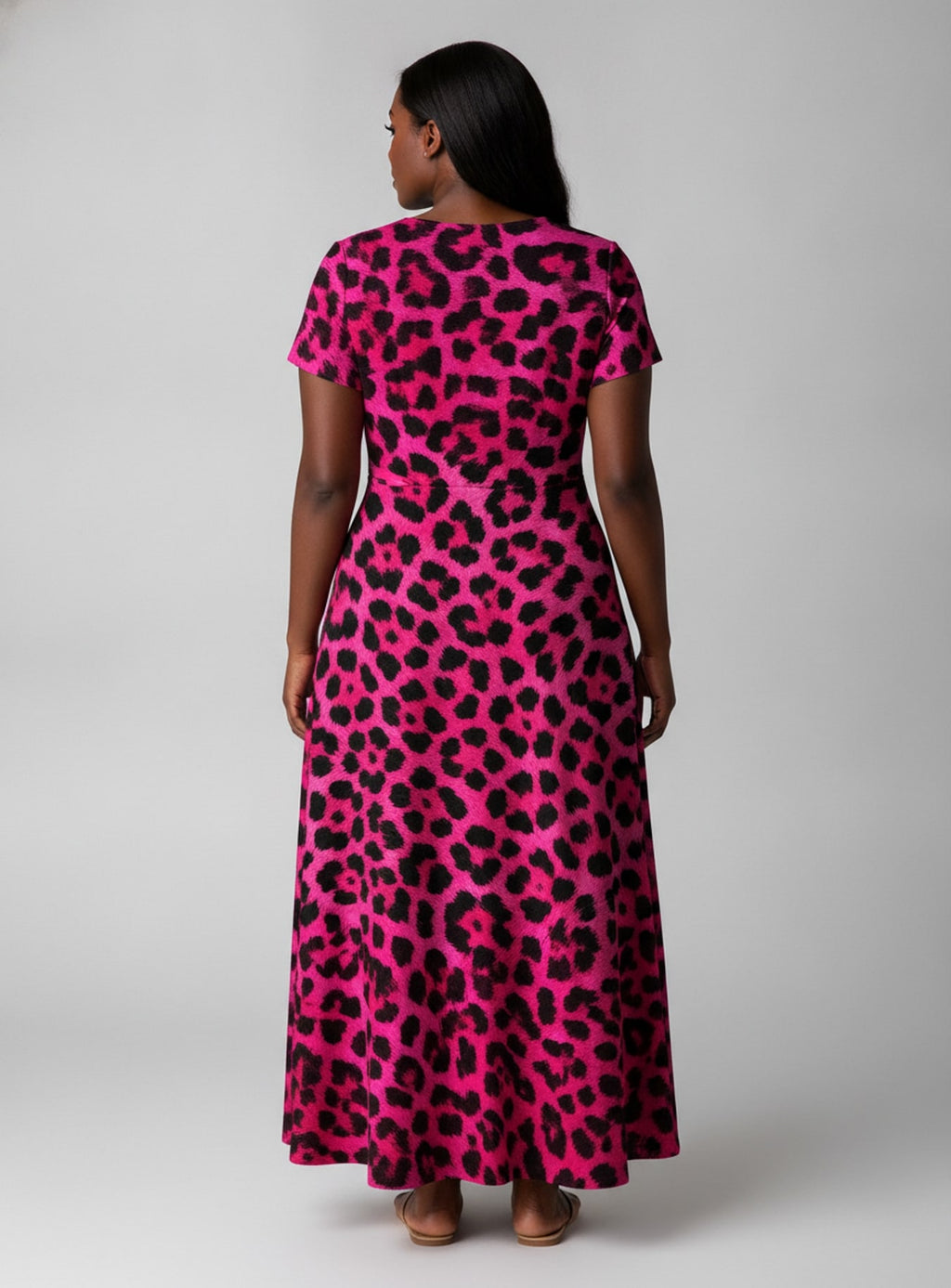 "Unstoppable" Pink Leopard" Short Sleeve Maxi Dress