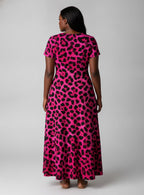 "Unstoppable" Pink Leopard" Short Sleeve Maxi Dress