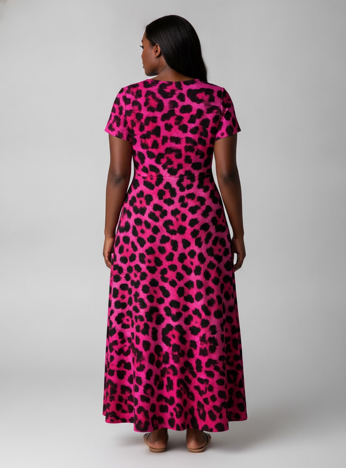 "Unstoppable" Pink Leopard" Short Sleeve Maxi Dress