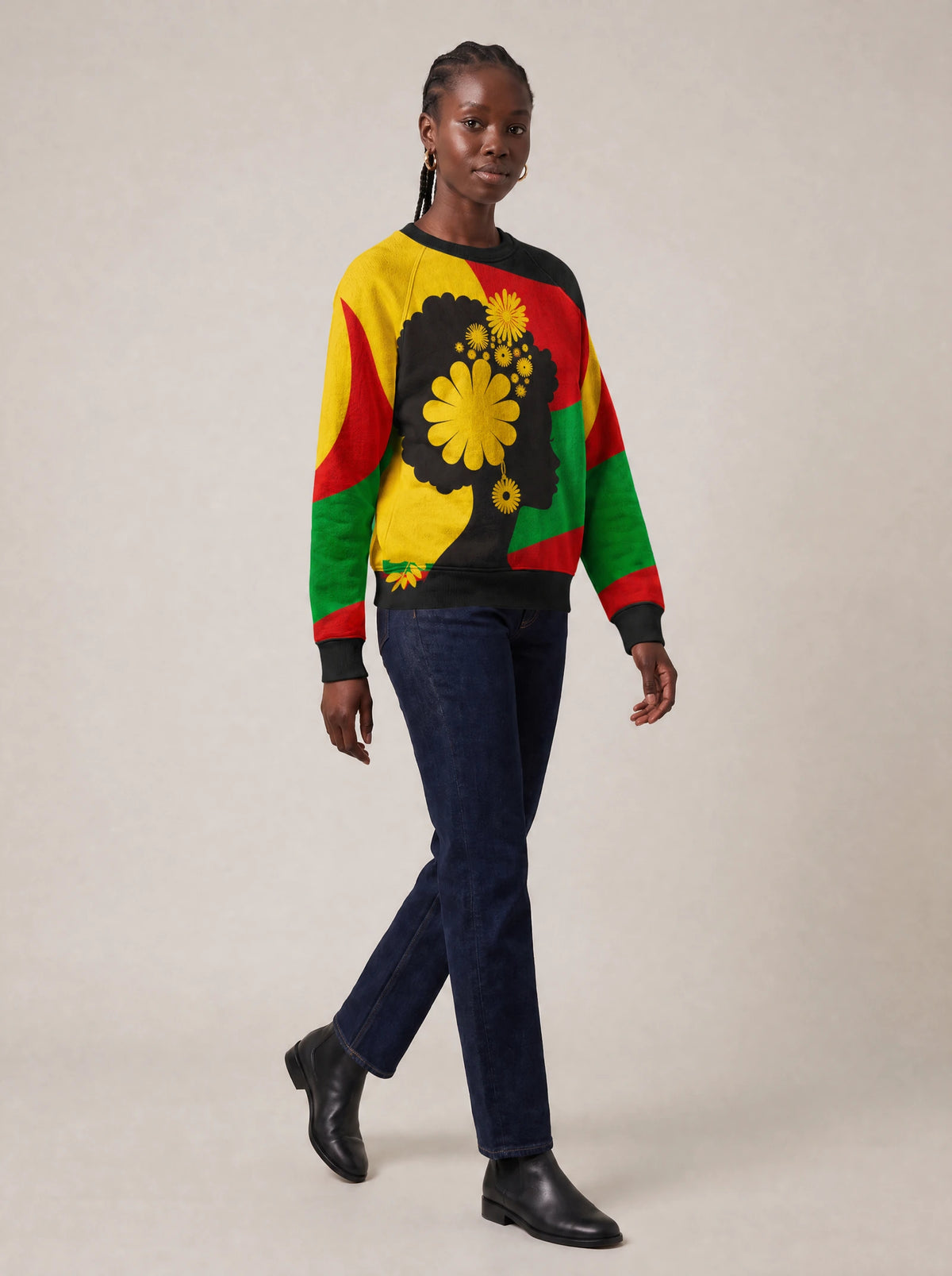 "Furaha" Sweatshirt — three-quarter view on model
