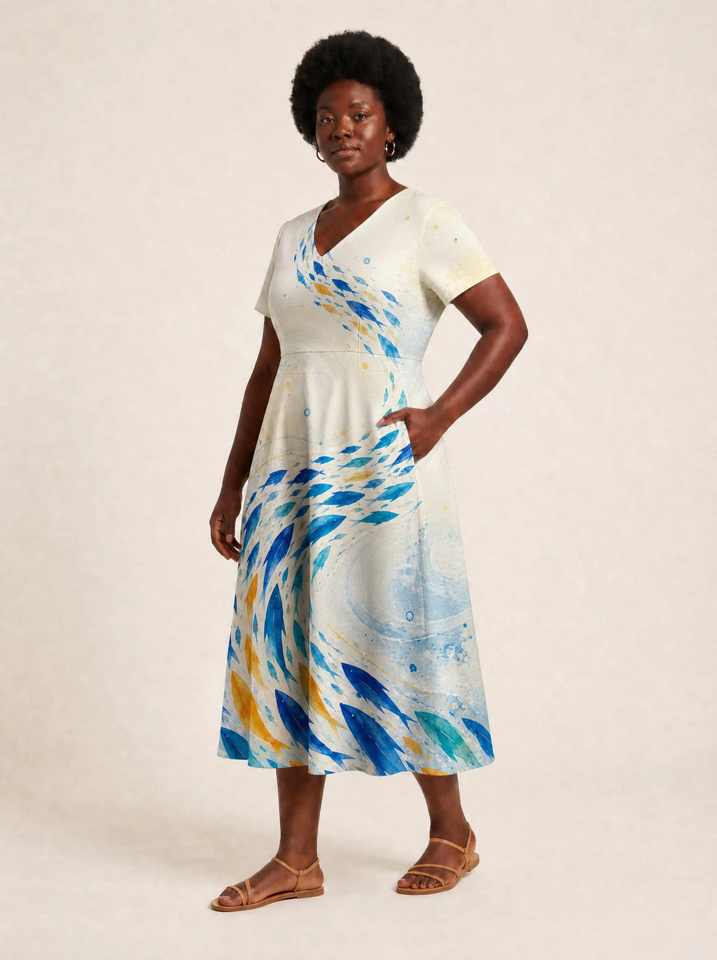 "Samaki" V Neck Midi Dress