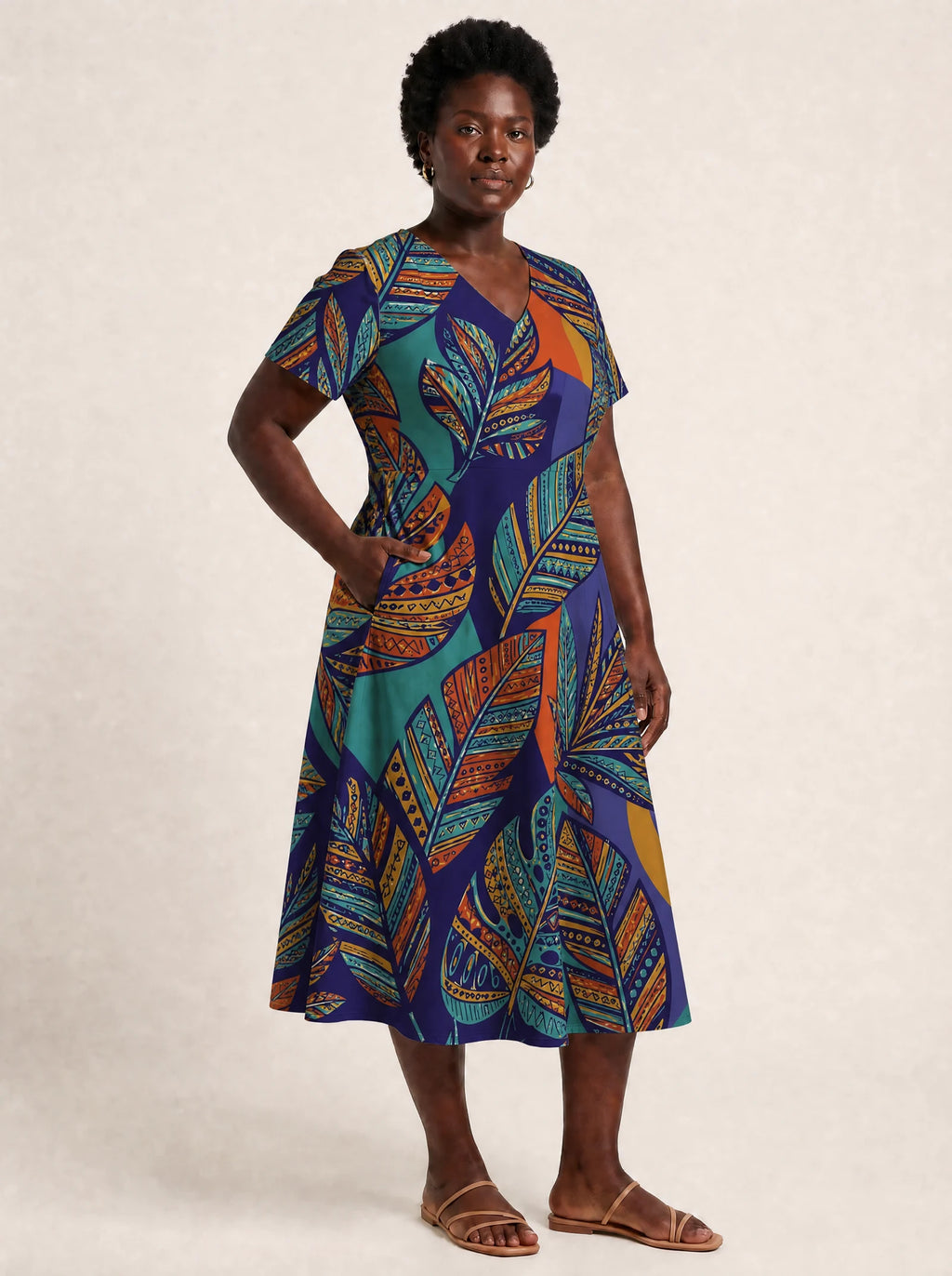 "Majani" V Neck Midi Dress