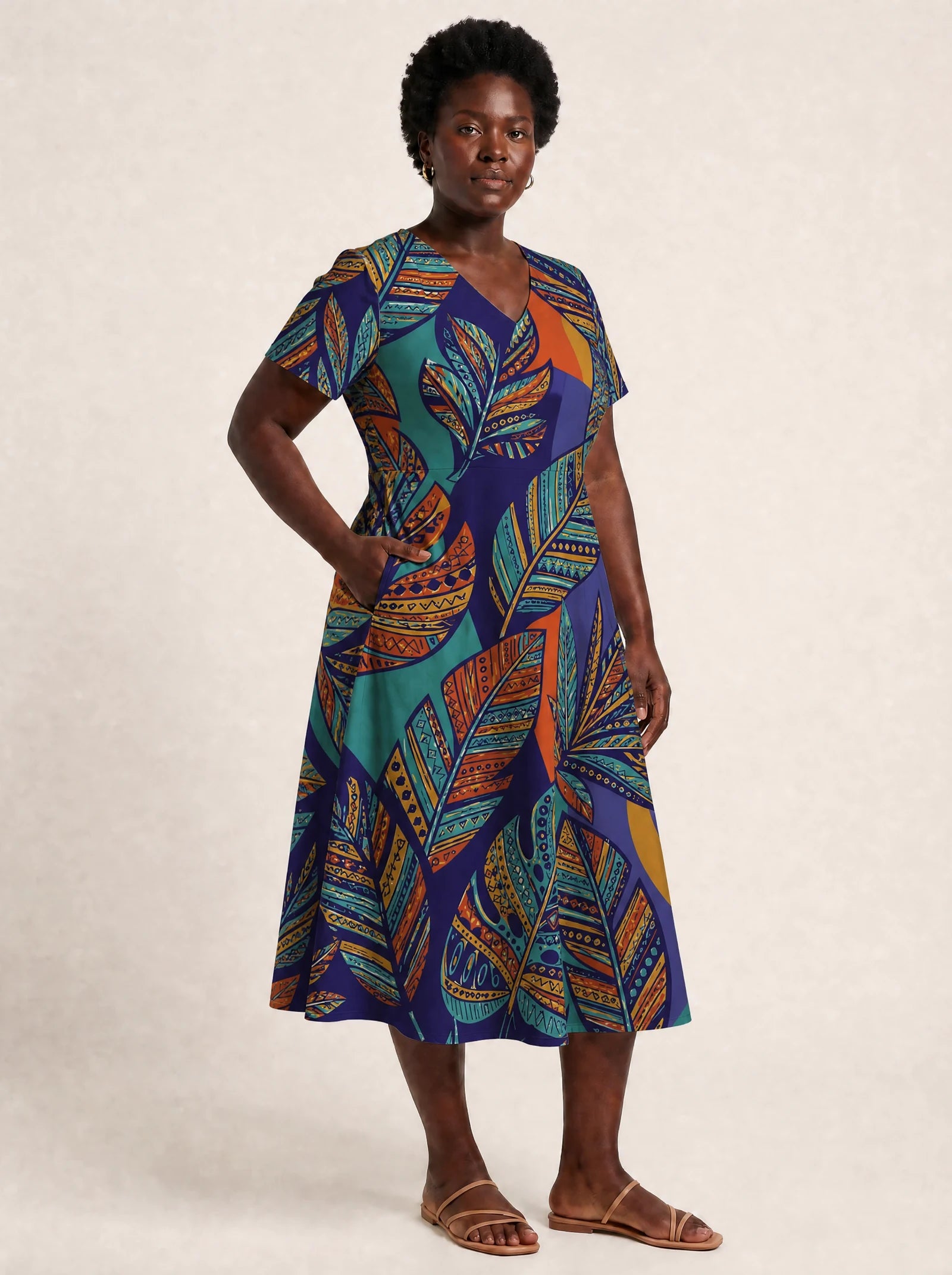 "Majani" V Neck Midi Dress