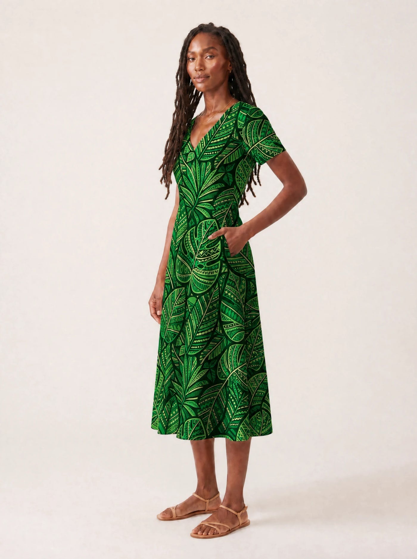 "Asili Emerald" V Neck Midi Dress Promo