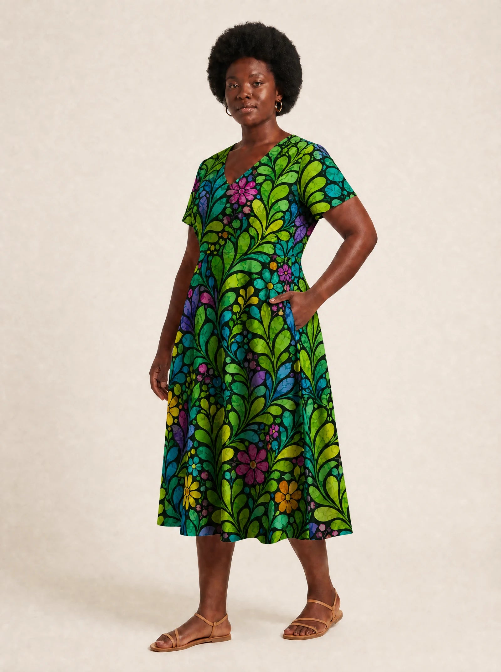 "Zumaridi" V Neck Midi Dress