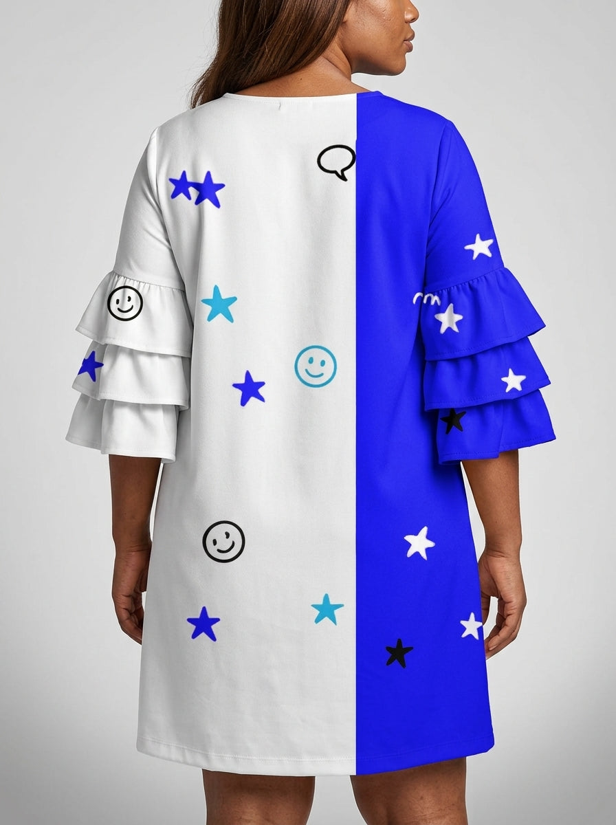 Feeling Blacknificient Blue Stacked Ruffle Sleeve Dress