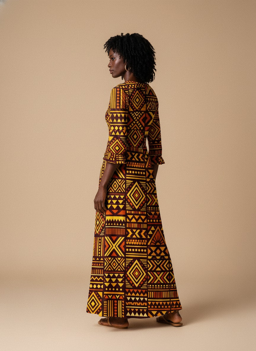 Mudcloth Long Sleeve Maxi Dress