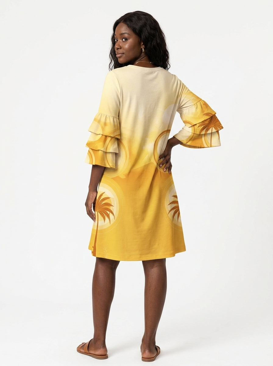 Ancestral Flame Stacked Ruffle Sleeve Dress