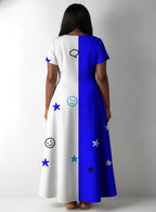 "Feeling Blacknificient Blue" Short Sleeve Maxi Dress