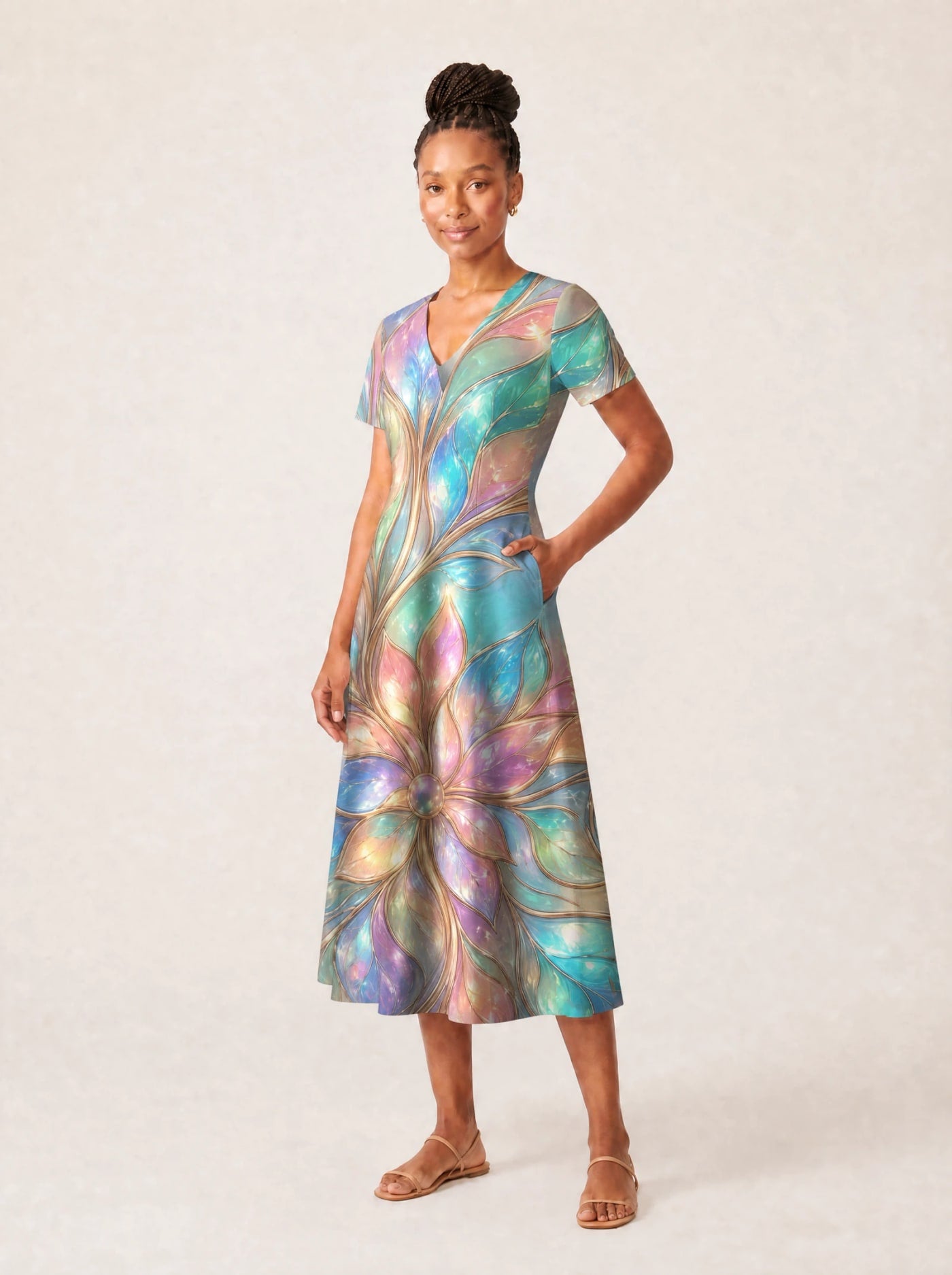 "Almasi" V Neck Midi Dress Promo