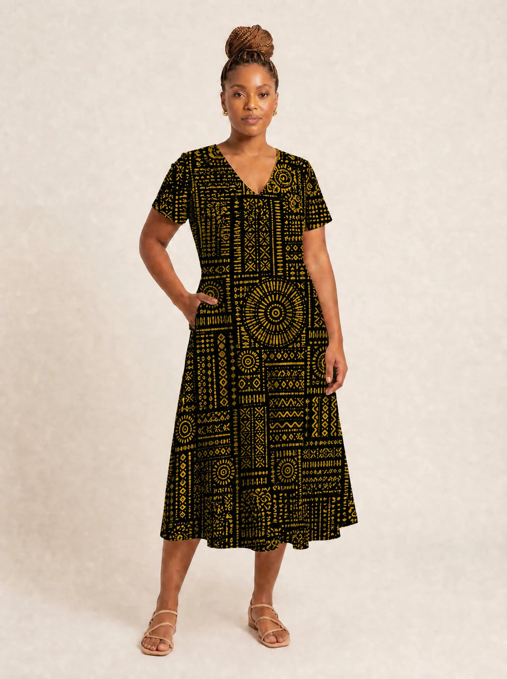"Lamu" V Neck Midi Dress