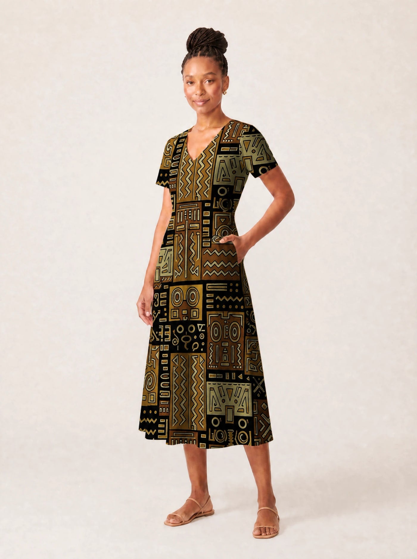 "Sankofa" V Neck Midi Dress Promo