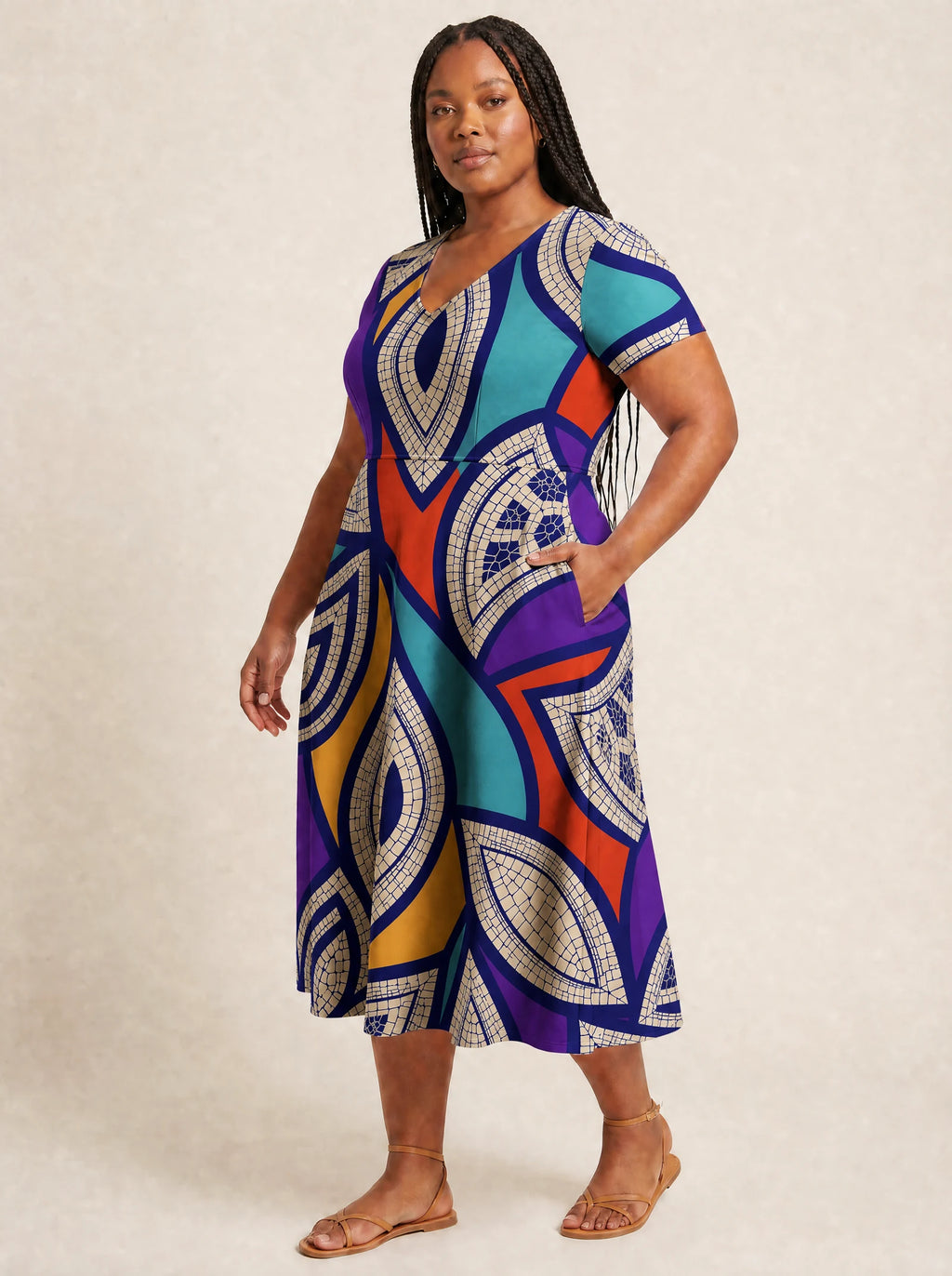"Johari" V Neck Midi Dress