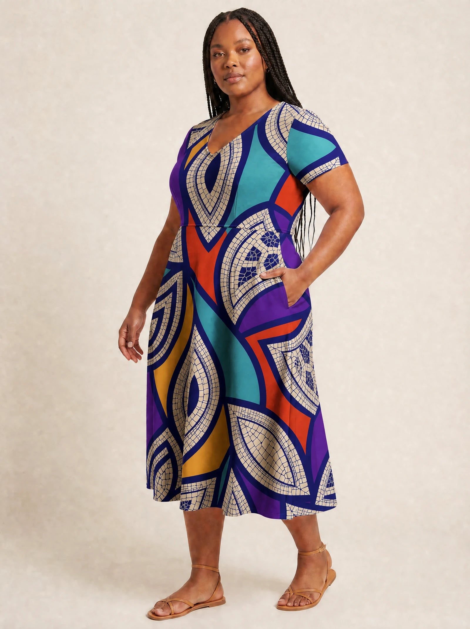 "Johari" V Neck Midi Dress