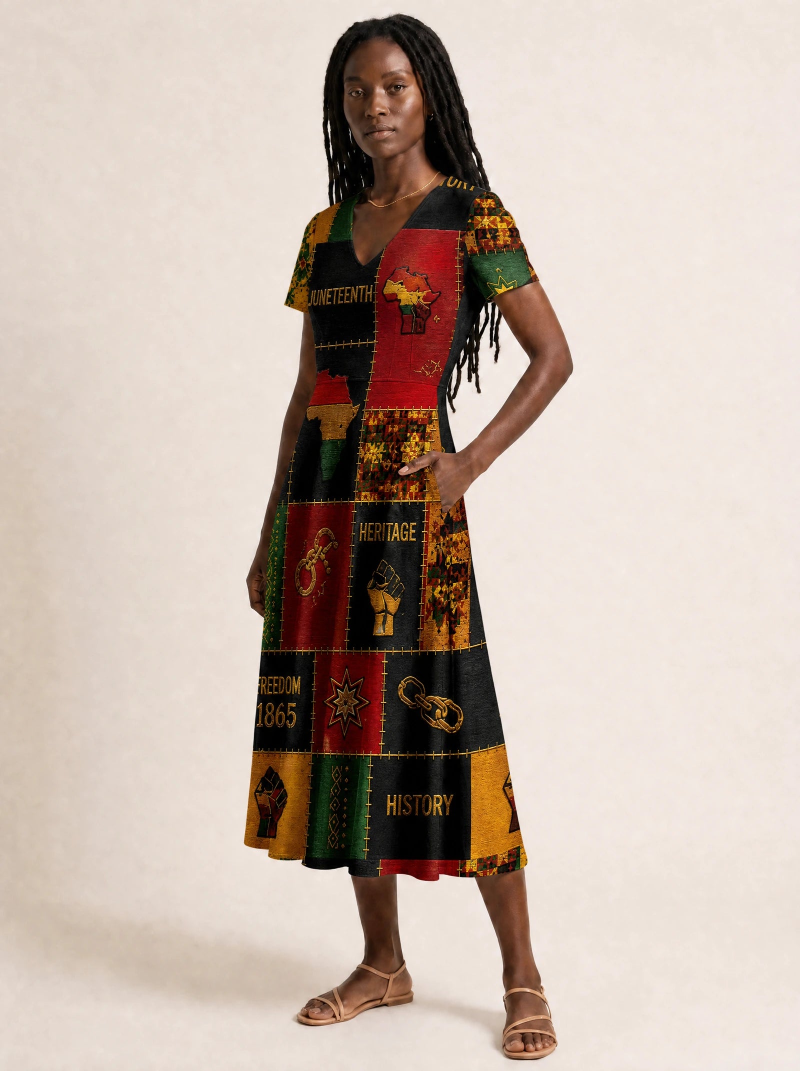 "Kumbuka" V Neck Midi Dress