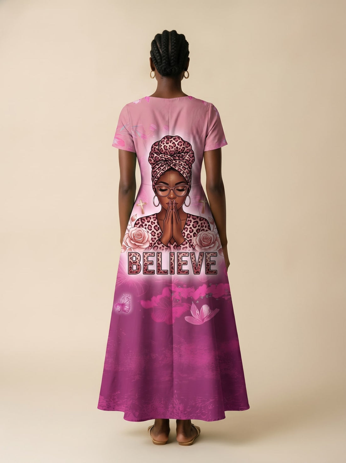 "Imani" Wild Rose Short Sleeve Maxi Dress