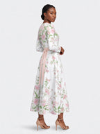 "Chanua" Long Sleeve Midaxi Dress — walking, three-quarter view on model