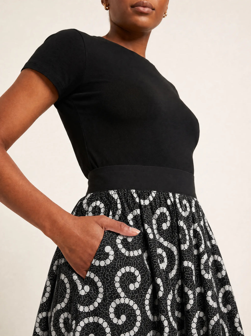 "Duara" Twirl Skirt — close-up of the waistband and side pocket