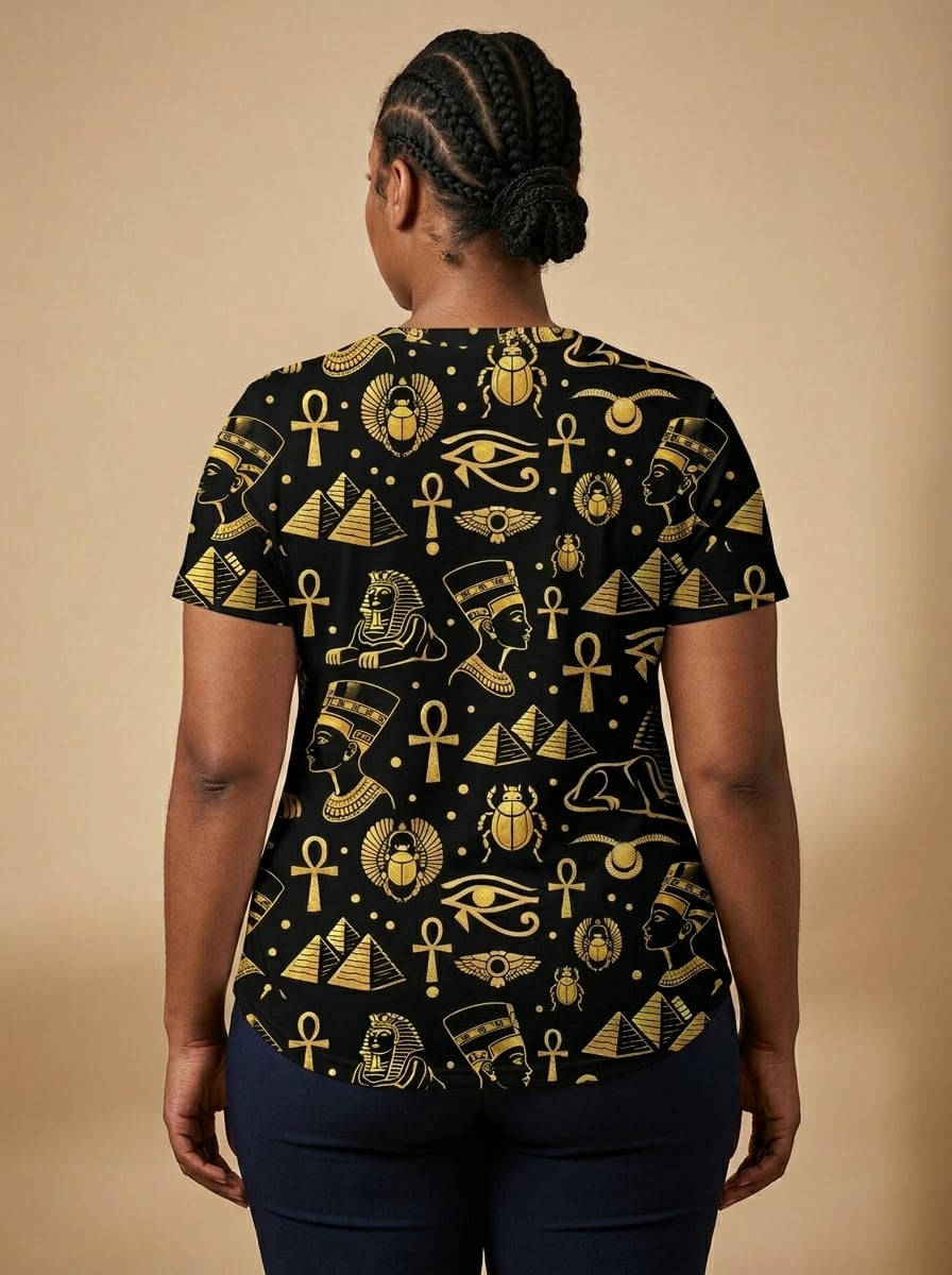 "Nefertiti" Black Gold V-Neck T-Shirt