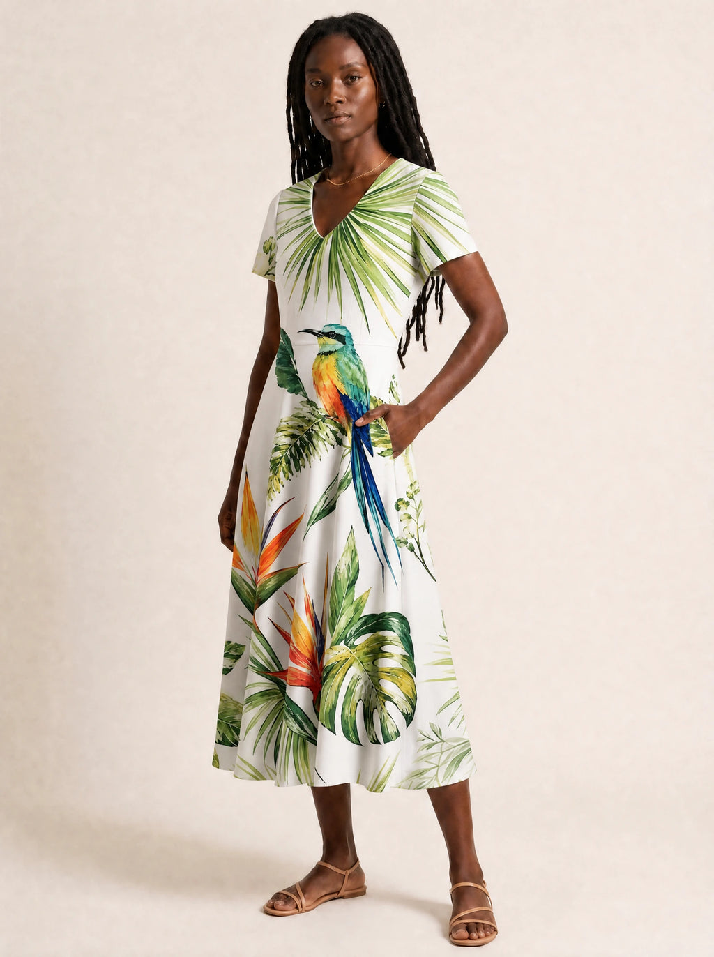 "Ndege" V Neck Midi Dress