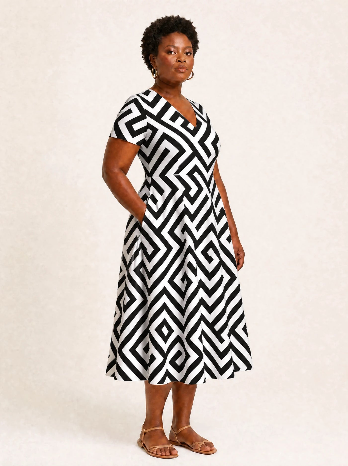 "Zamu" V Neck Midi Dress Promo