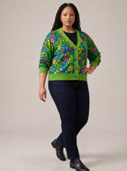 "Zumaridi" Cardigan — three-quarter view on model