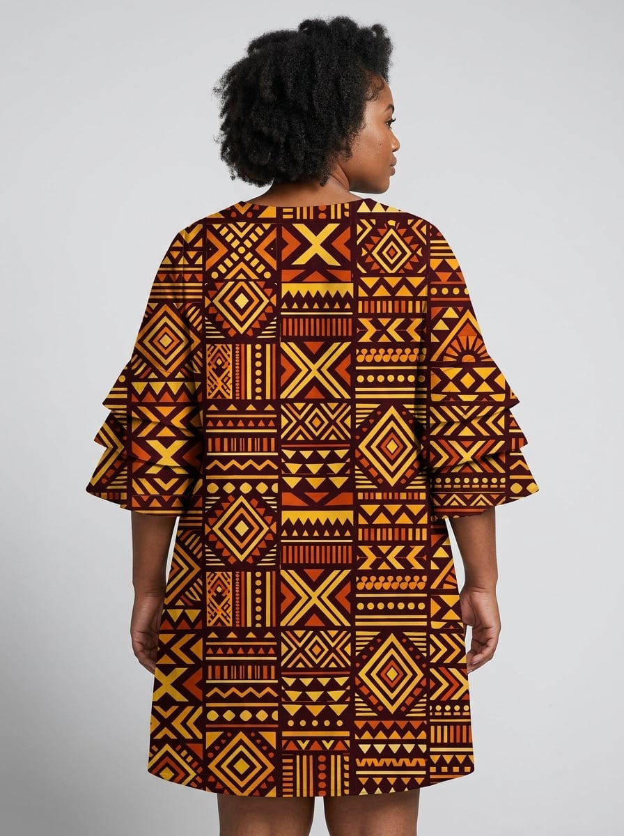 Mudcloth Stacked Ruffle Sleeve Dress