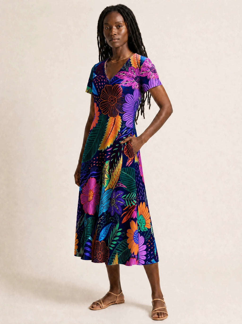 "Bustani" V Neck Midi Dress