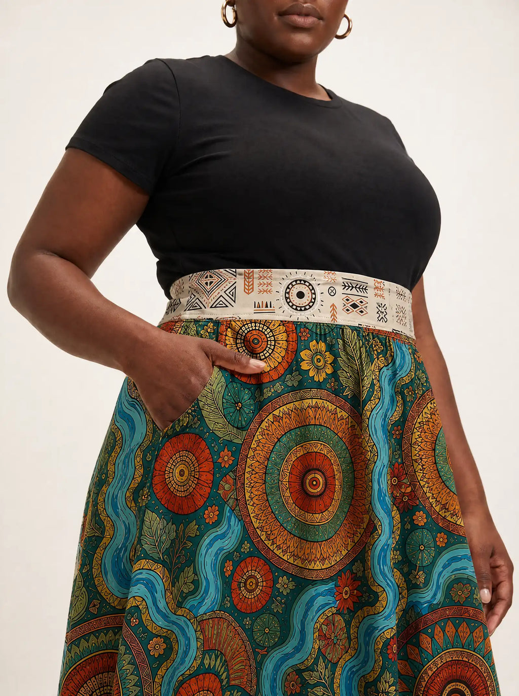 "Mto" Twirl Skirt — close-up of the waistband and side pocket