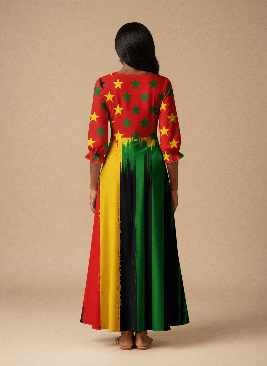 "Kwanza" Long Sleeve Maxi Dress