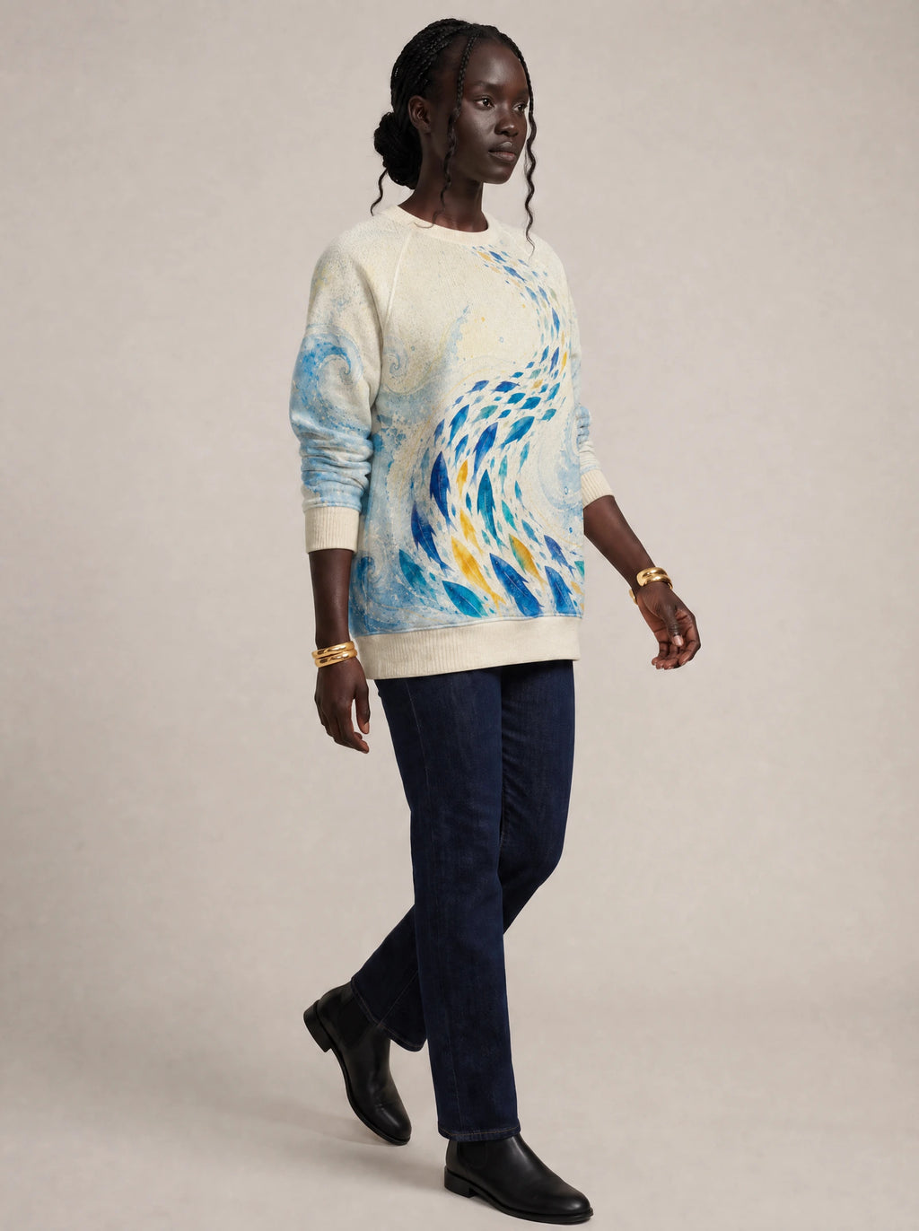 "Samaki" Sweatshirt — three-quarter view on model