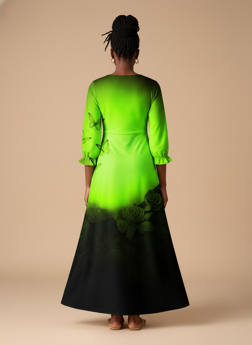 "Selah" Green Long Sleeve Maxi Dress