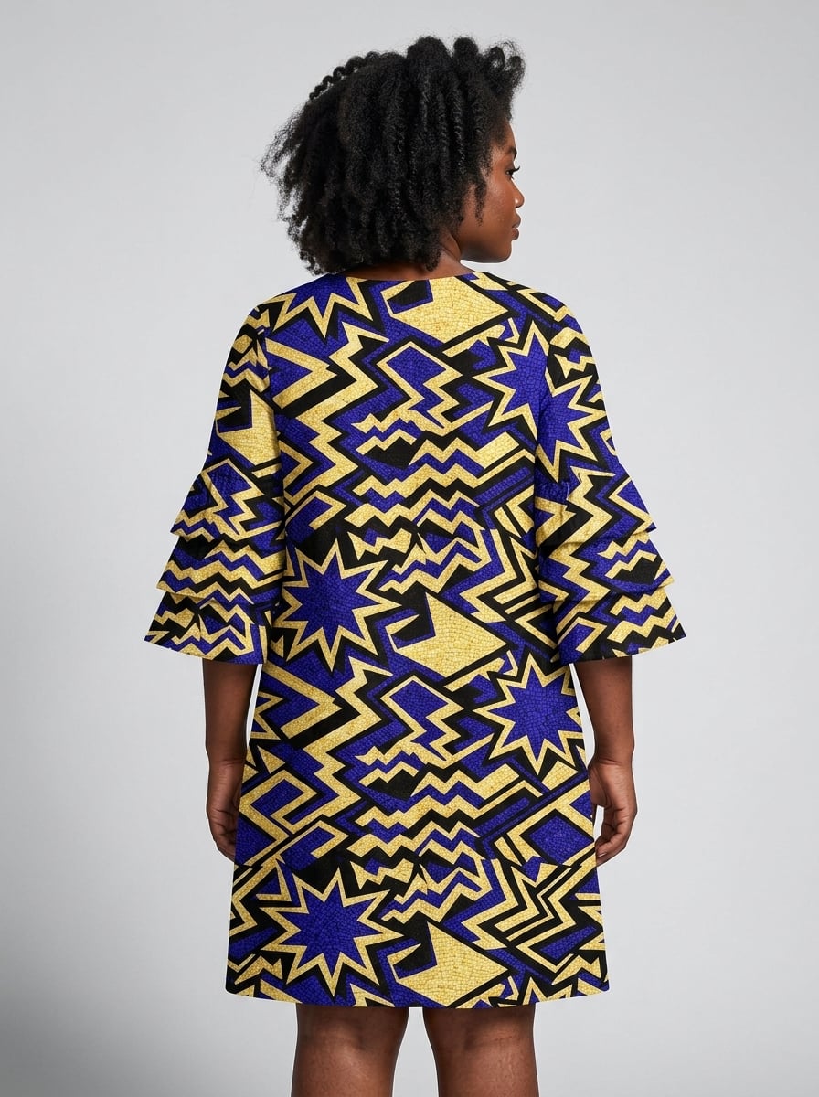 Royal Blue Sheba Stacked Ruffle Sleeve Dress