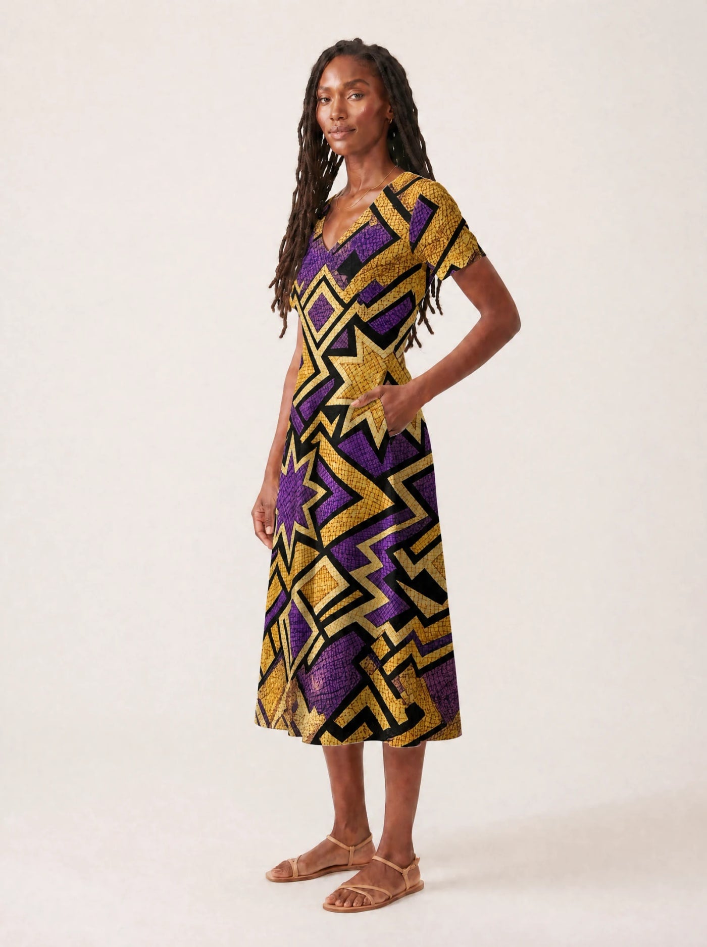"Sheba" V Neck Midi Dress Promo