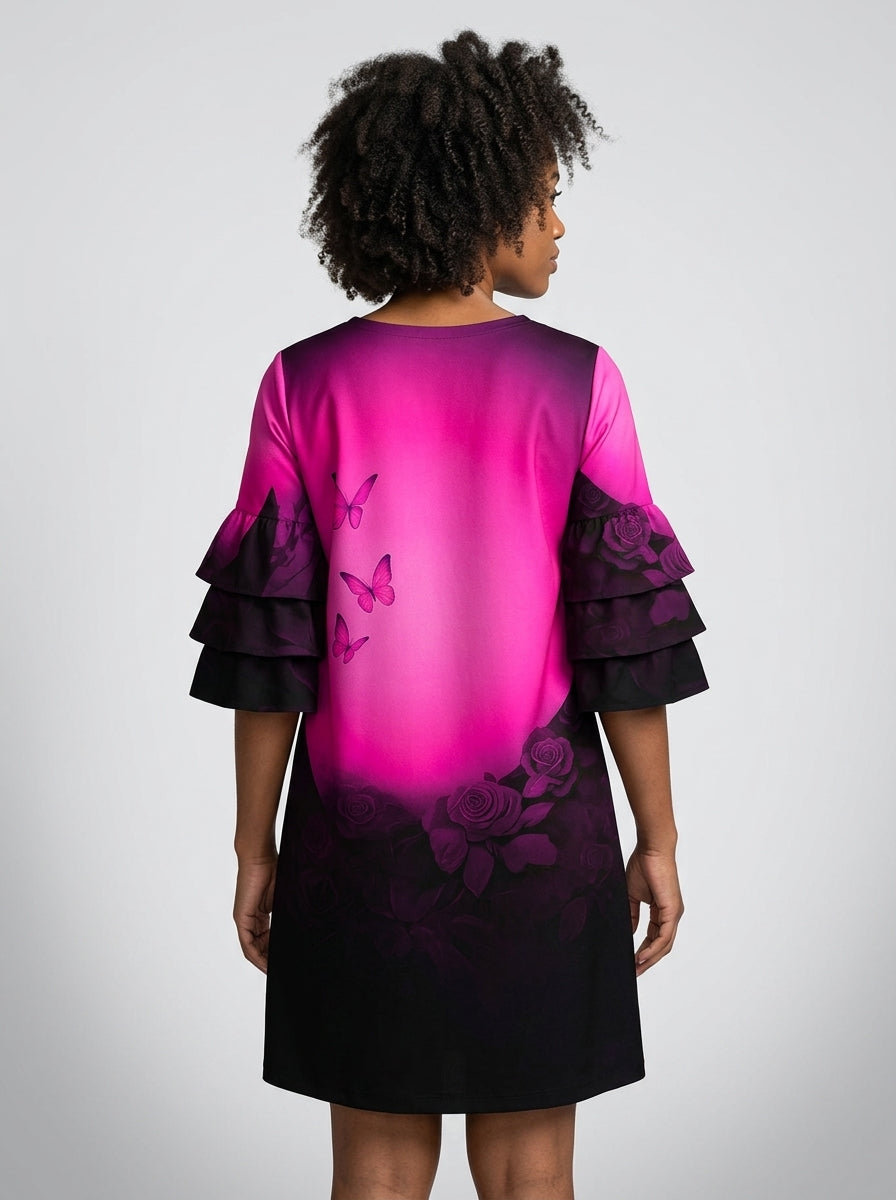 "Selah" Pink Stacked Ruffle Sleeve Dress