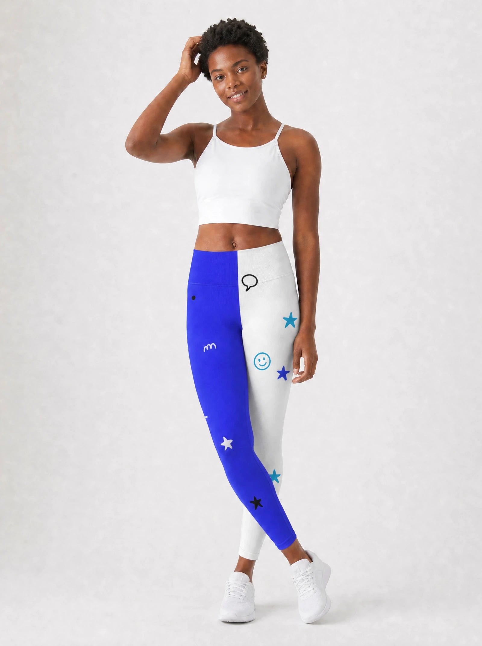 Feeling Blacknificient Blue Leggings — full body view on model