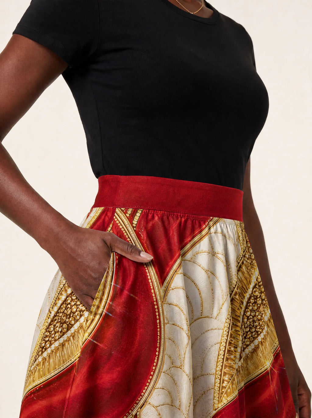 "Utukufu" Twirl Skirt — waistband and pocket close-up