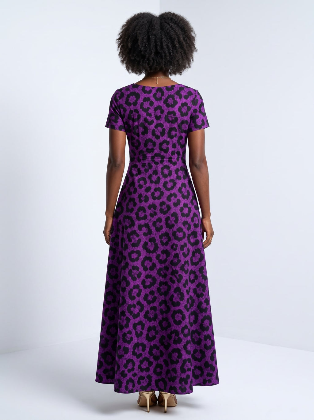 Purple Leopard Short Sleeve Maxi Dress Promo