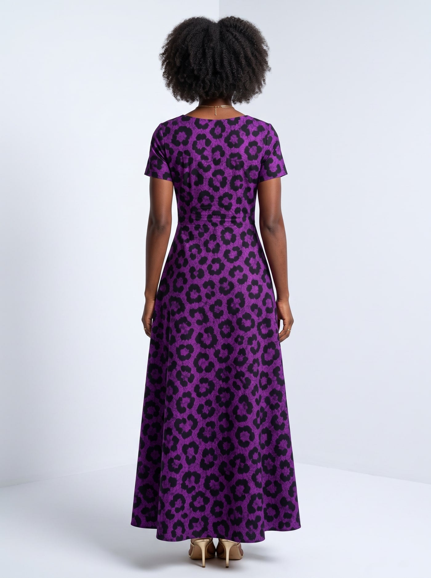 Purple Leopard Short Sleeve Maxi Dress