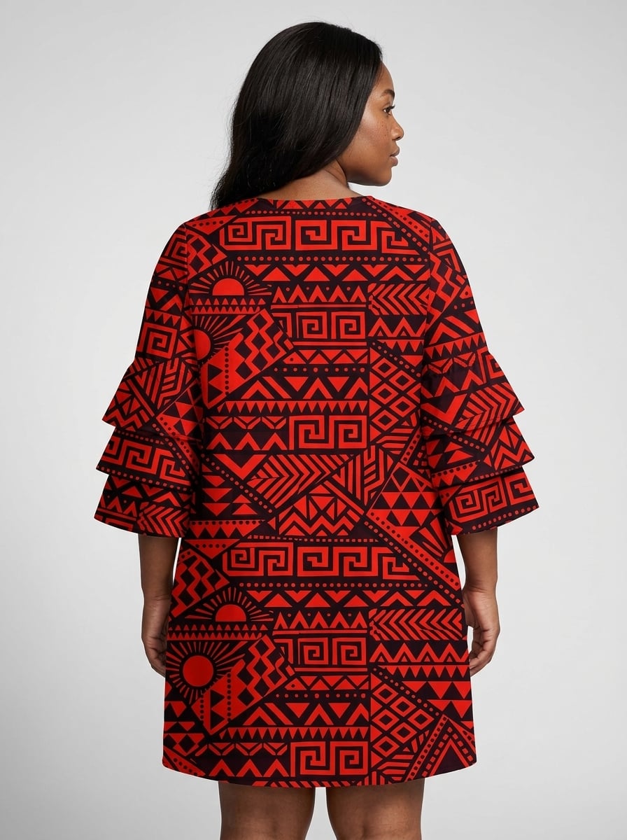 "Shaka" Burgundy Stacked Ruffle Sleeve Dress